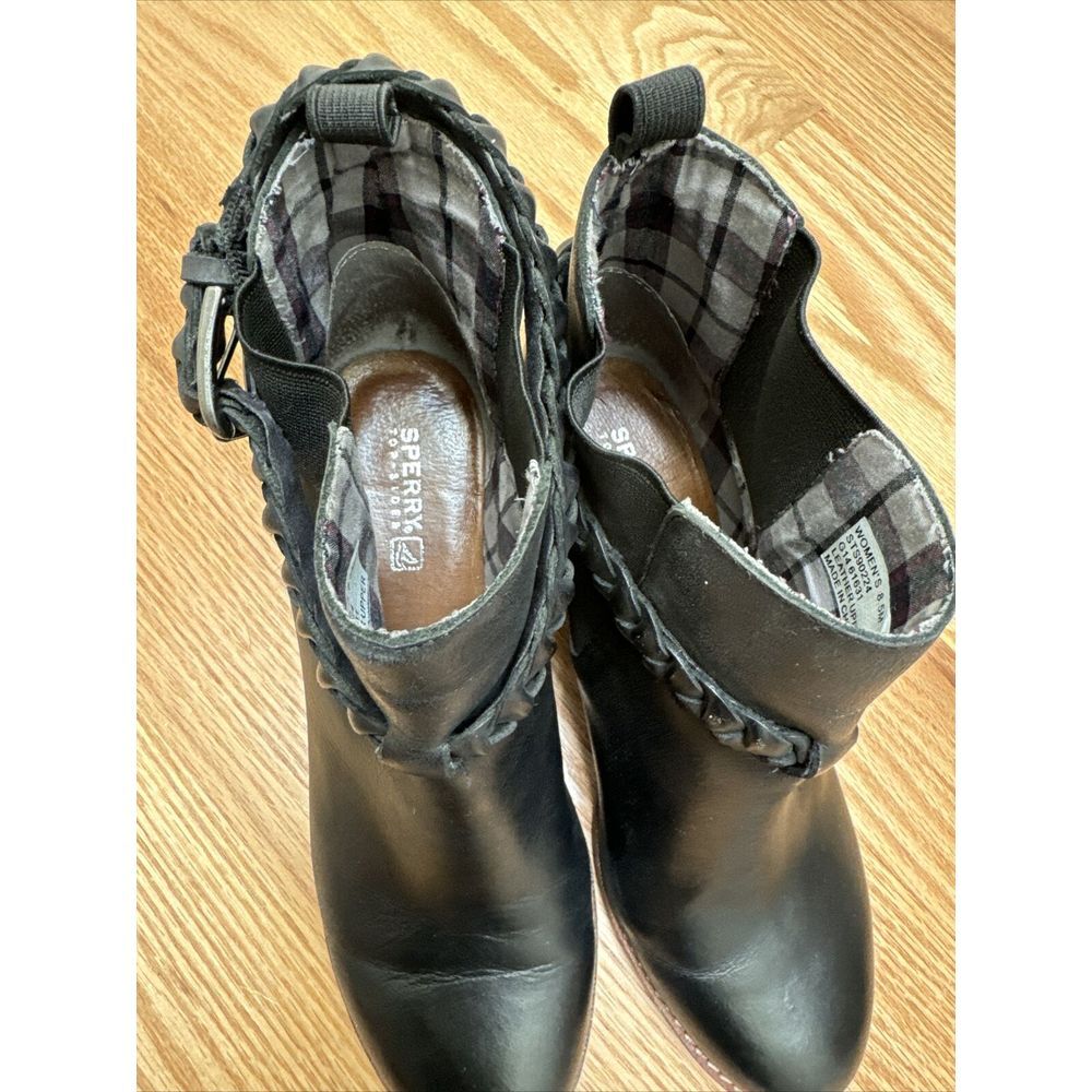 Sperry Liberty Chelsea Boots Leather Braided Strap Booties Black Size 8.5 M - Picture 13 of 15